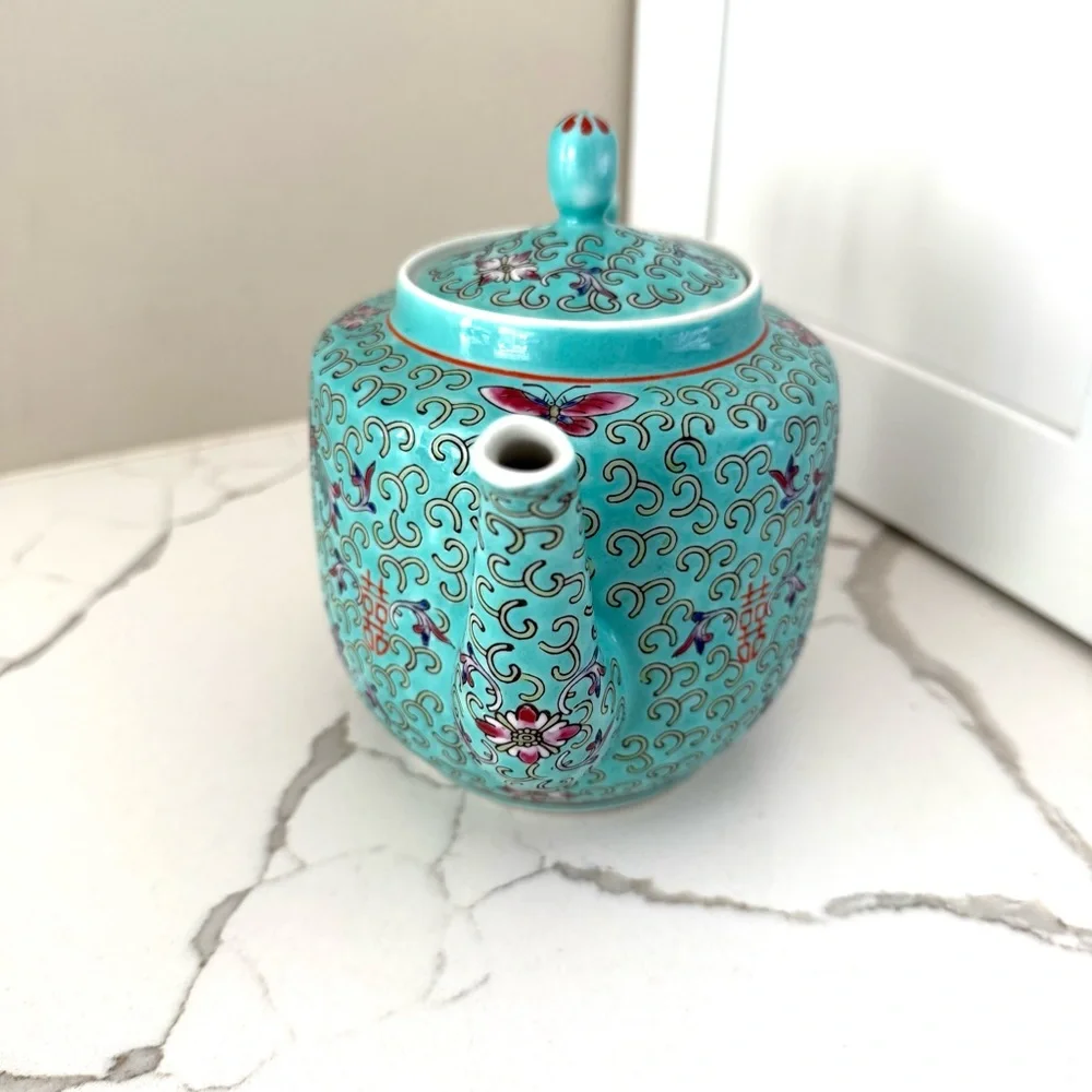 Teal Teapot, vintage floral design made in china